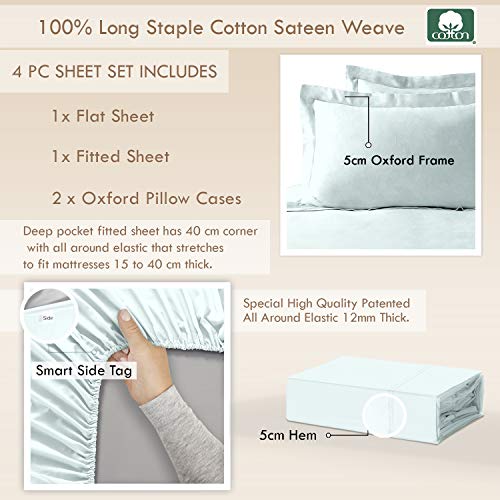 Pizuna 400 Thread Count Cotton Light Blue Twin Sheet Set, 100% Long Staple Cotton Breathable Sheets, Cotton Sateen Sheets fit Upto 15 inch Deep Pocket (Pastel Blue Twin Sheets Cotton)