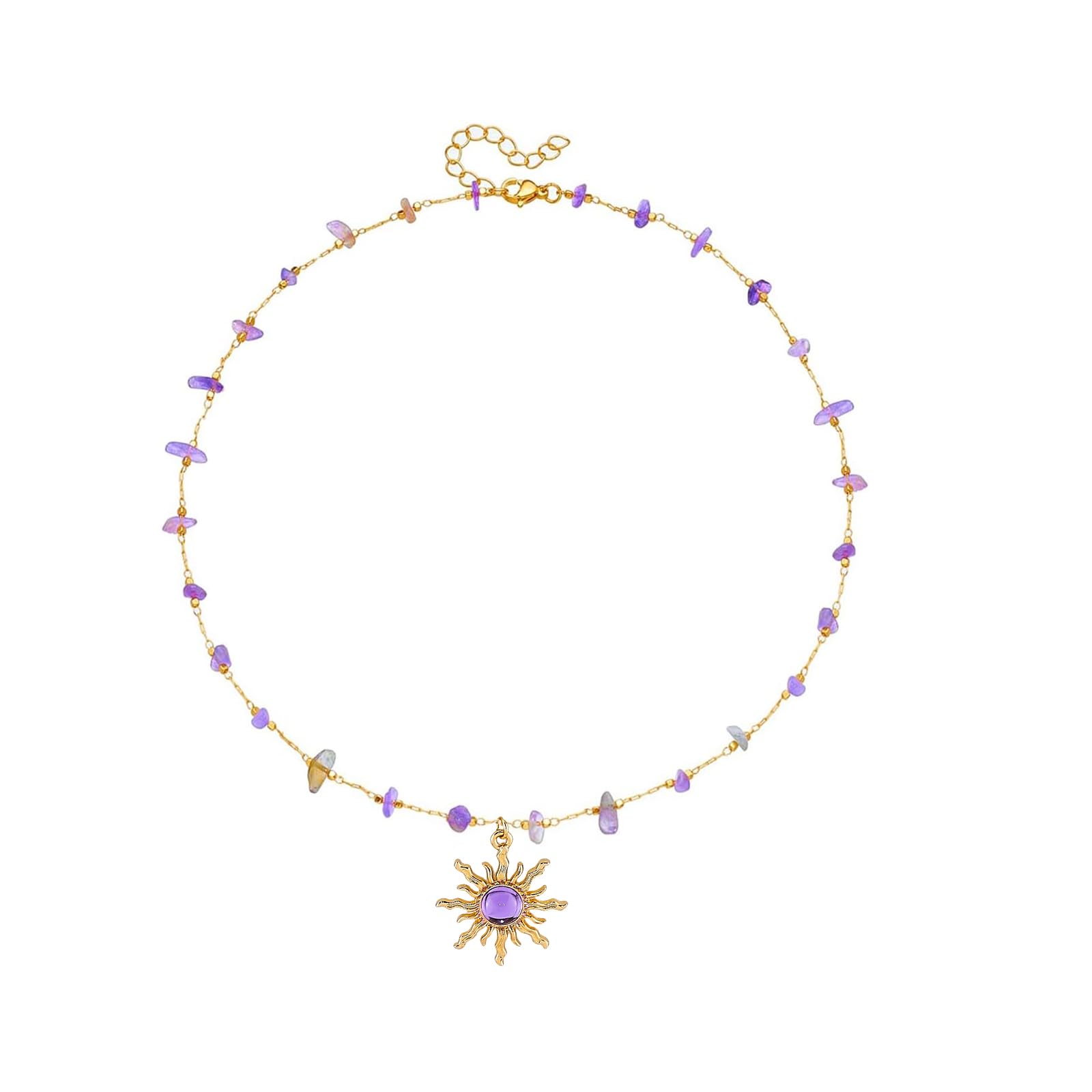 CSIYANJRY99 Crystal Sun Necklace for Women Natural Stone Amethyst Blue Crystal Choker Necklace Rapunzel Costume Accessories Halloween Costume Jewelry A:Amethyst Choker Sun Pendant
