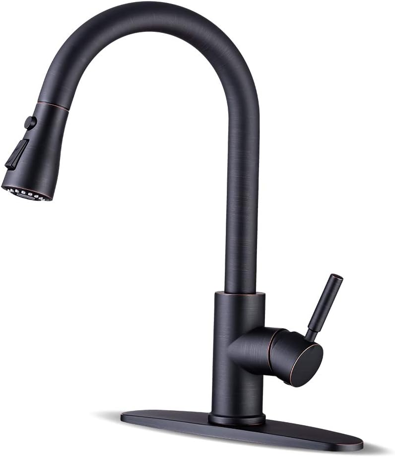Kitchen faucets with Pull Down Sprayer, Farmhouse Kitchen Faucet Oil Rubbed Bronze Commercial Modern high arc Stainless Steel Single Handle Single Hole for Utility rv Laundry Sinks