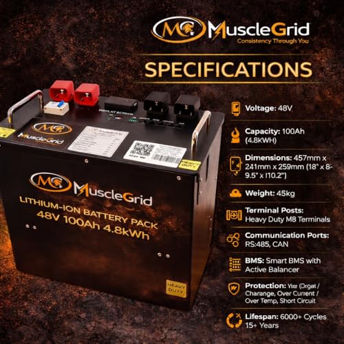 Image of MuscleGrid Solar Star 6.2kW Hybrid Solar Inverter with 48V 100Ah Smart Lithium Battery | Heavy Duty | JK Smart BMS | Home Power Backup Combo