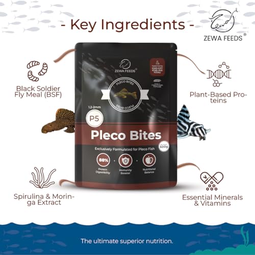 Image of Pleco Fish Feed 500g | High-Fiber Fish Food for Algae-Eating Bottom Dwellers | 1.2-2 mm Slow Sinking Pellets with Spirulina, Moringa & BSF Protein | Supports Digestion & Immunity