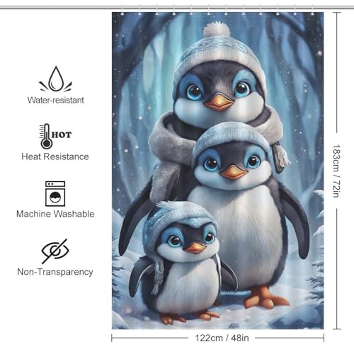 Rideau de douche pingouin mignon imperméable pour baignoire 122x183cm - 4