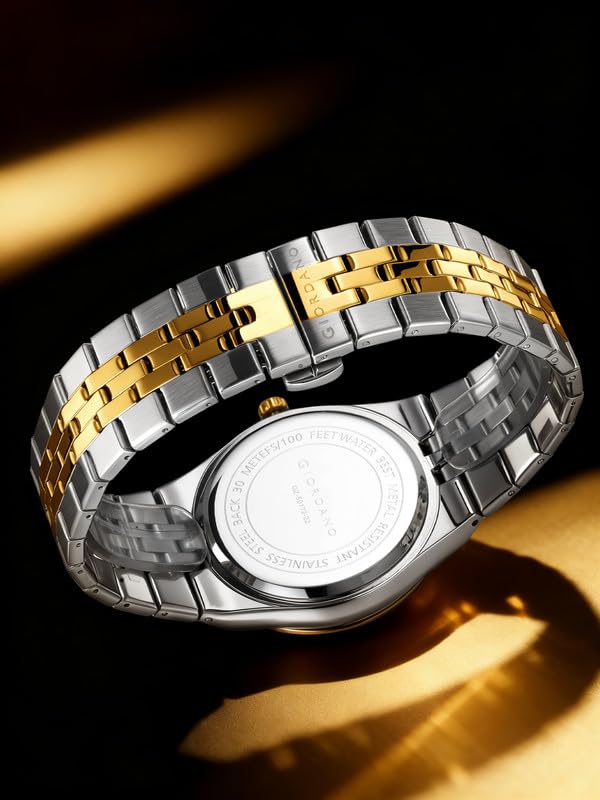 Image of Giordano Analog Watch for Men with Honeycomb Dial, Fluted Bezel, Date Window & Luminous Hour Markers and Stainless Steel Strap - GZ-50172