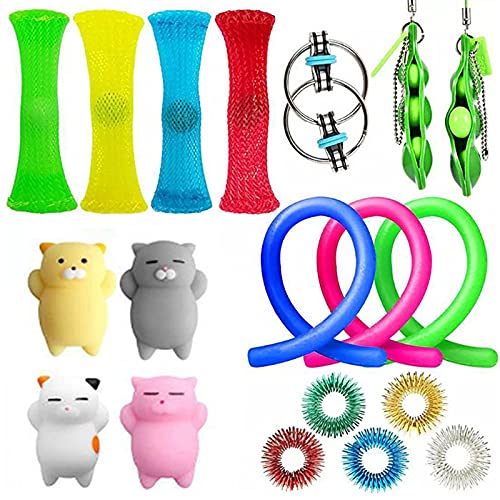 19pcs Sensory Fidget Toys Set Stress Relief Kits, Squeeze Sensory Fidget Toys, Finger Ring Toys, Fun Fidgeting Game for Classroom Office & Home (Multicolor)