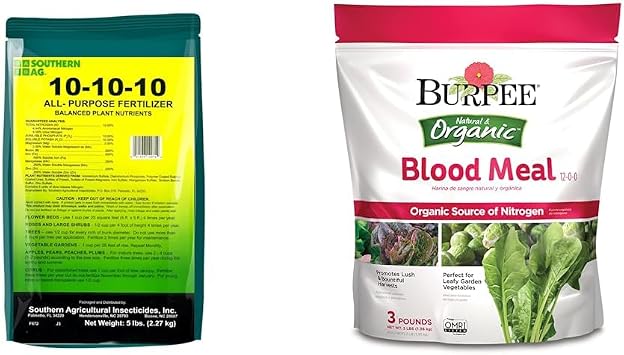 Southern Ag All Purpose Granular Fertilizer 10-10-10, 5 LB Size 5 LB & Burpee Organic Blood Meal Fertilizer | Add to Potting Soil | Excellent Natural Source of Nitrogen