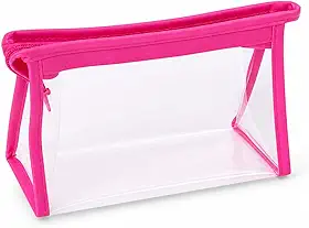 Necessaire Transparente com Zíper, Bolsa Organizadora de Maquiagem e Cosméticos (Pink)