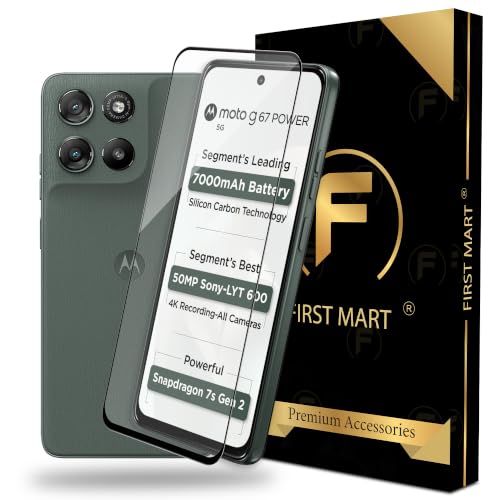 Image of FIRST MART Tempered Glass for Motorola G67 Power & Moto G57 Power, 9H Full-Glue Screen Protector, 3D Edge-to-Edge, HD Clear, Oleophobic, Case-Friendly, Black, Pack of 1