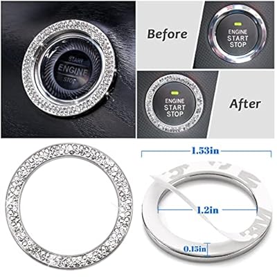 Bling Car Accessories for Women,7 Pack Sparkly Rhinestone Diamond Steering Wheel Cover Set,Bling Seat Belt Cushion,Shift Knob Cover,Push Start Button Accessories,Car Cup Coaster,Silver
