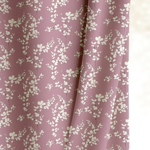Image of BFAM Floral Print 100% Blackout Curtain with Black Linning at Back, Floral Print Curtains for Living Room /Bedroom Thermal Insulated Energy Saving, Pink Flower, 10FT, Pack of 1 Curtain