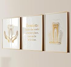 NATVVA Canvas Painting 3 Pieces Dental Art Prints Dentist Make The World A Better Place Posters Canvas Painting Wall Pictures for Dental Office Dental Clinic Decor with Wooden Inner Frame