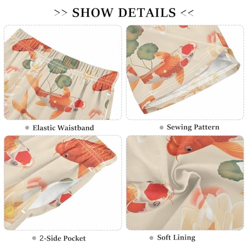 ALAZA Fish Water Lily Blossom Pajama Shorts Sleep Shorts Pant Lounge Pajama Bottoms Elastic Waist with Pockets3