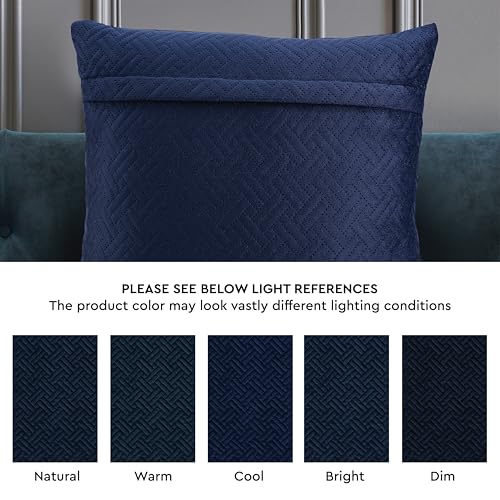 Image of Encasa XO Quilted Velvet Cushion Covers, Pillow Covers, No Inserts Blue | 18 inchx18 inch | Double Sided Texture | Hidden Zipper | Machine Washable | Set of 2