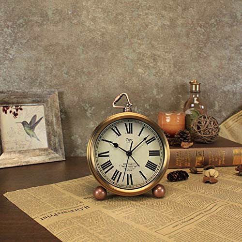 Maxspace Table Clock, Golden Metal Retro Non-Ticking Alarm Clock For Bedroom, Vintage Battery Operated Silent Quartz Movement Hd Glass Small Desk Clock For Living Room Indoor Decoration #TOP2