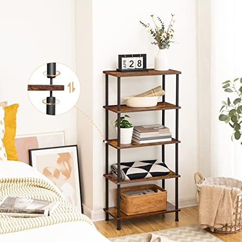 HOOBRO Narrow Side Table, Industrial Bedside Table, Slim Bed Side Table, Stackable Side Table for Small Spaces, Small Nightstand, Living Room, Bedroom, Hallway, Space Saving, Rustic Brown EBF48BZ01G1
