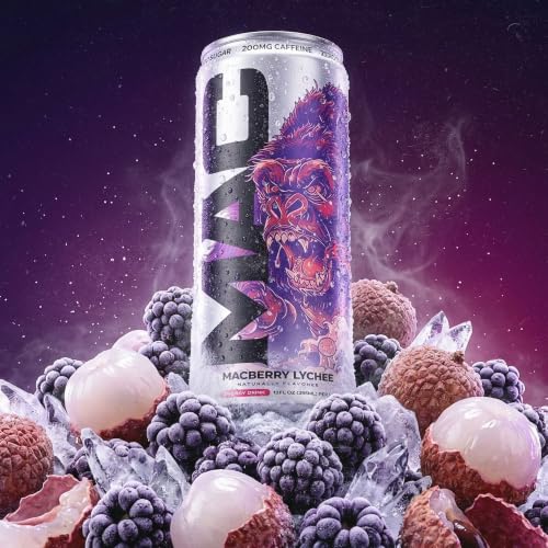 MAC Energy Macberry Lychee Energy Drink, 12 oz Cans, 12 Pack - Sugar Free Energy Drinks, 200mg Caffeine, Clean Energy from Ketones, Low Calorie, Naturally Flavored, Carbonated — view 4