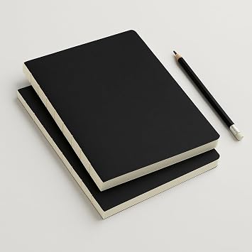Difference Promotion Special Design A4 Notebook with Black Kraft Cover - 180 Degree Openable, Back Stitched, 100% Handcrafted, Ideal Notebook for Office, School, Daily Use (Cquared)