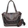 Montana-West-Womens-Western-Handbag-Leather-Shoulder-Bag-Tooled-Concealed-Carry-Purse-with-Detachable-Holster Montana West Western Handbag Tooled Shoulder Bag Leather Tote Bag with Detachable Holster for Women WRLH-8005CF