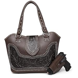Montana West Western Handbag Tooled Shoulder Bag Leather Tote Bag with Detachable Holster for Women WRLH-8005CF