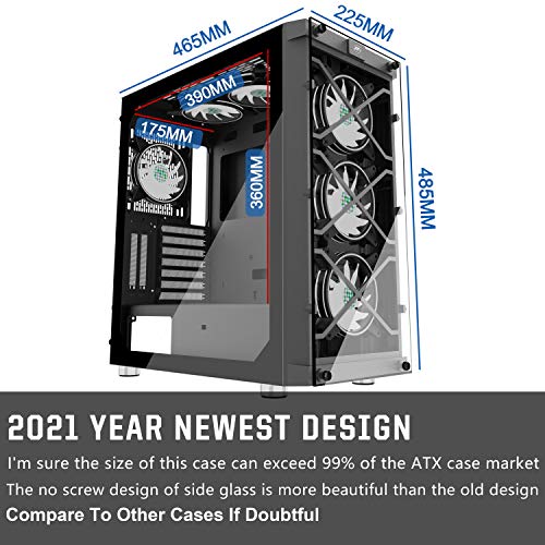 MUSETEX Phantom Black ATX Mid Tower Desktop Computer Gaming Case USB 3.0 Ports Tempered Glass Windows with 120mm LED RGB Fans Pre-Installed (BX6-MS6)