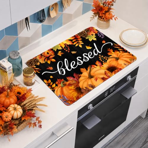 Image of Blessed Stove Top Cover for Electric Stove, Fall Pumpkins Range Covers, Thanksgiving Kitchen Range Top Mats, Fall Leaves Glass Cooktop Covers 28x20 inch, Vintage Cooktop Cover for Kitchen Home Decor