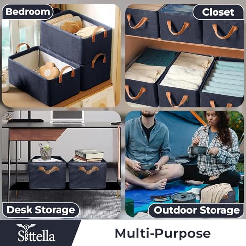 Image of SITTELLA 1 Piece Foldable Wardrobe Organizer with Durable Handle, Stuff Storage Box Closet Drawer Organizers for Clothes, Toys, Books, Blanket (Navy Blue)
