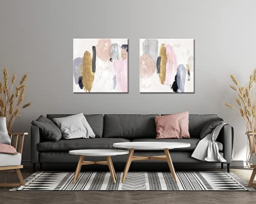 Pi Art Gold And Pink Abstract Canvas Wall Art, Painted Textured Painting Wall Decor For Living Room Bedroom Home Office Woman Decor (24X24, Set) #TOP2