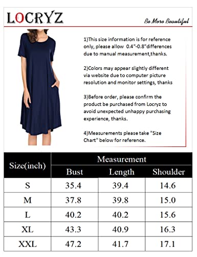 Locryz Womens Short Sleeve Pocket Casual Loose Swing Midi T Shirt Dress (Xxl, Dark Blue) #TOP4