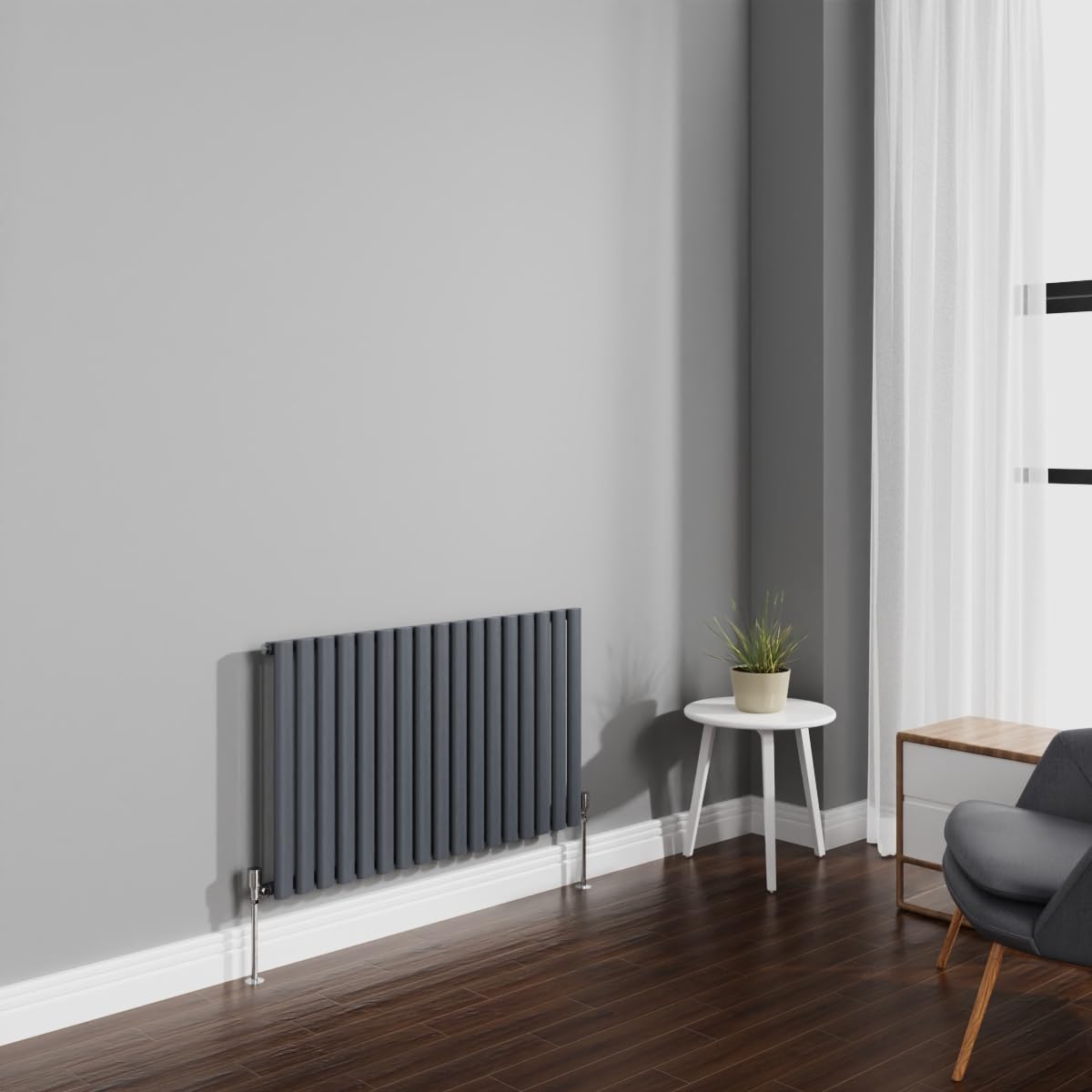 NRG 600x1003mm Anthracite Radiator Horizontal Oval Panel Bathroom Designer Single Rad Central Heating โ image 1