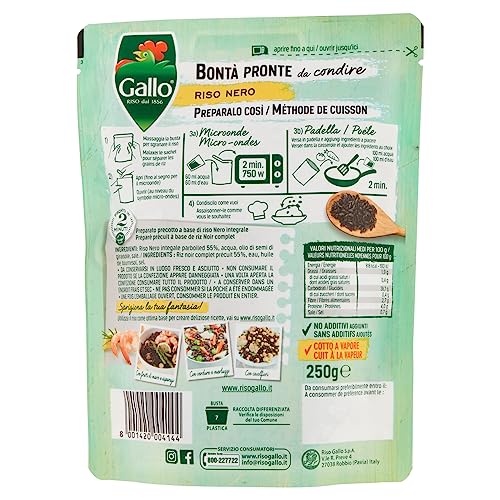 6x Riso Gallo Bontà Pronte Riso Nero,Vorgekochte Zubereitung auf Basis von Schwarzem Braunem Reis,250g + Italian Gourmet Polpa di Pomodoro 400g Dose