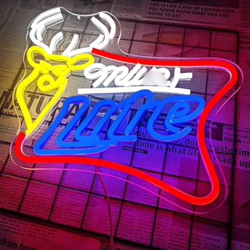 Image of Beer Neon Signs for Wall Decor Dimmable Bar Neon Beer Sign Deer Neon Light Signs for Man Cave Bedroom Shop Beer Club Pub Bistro