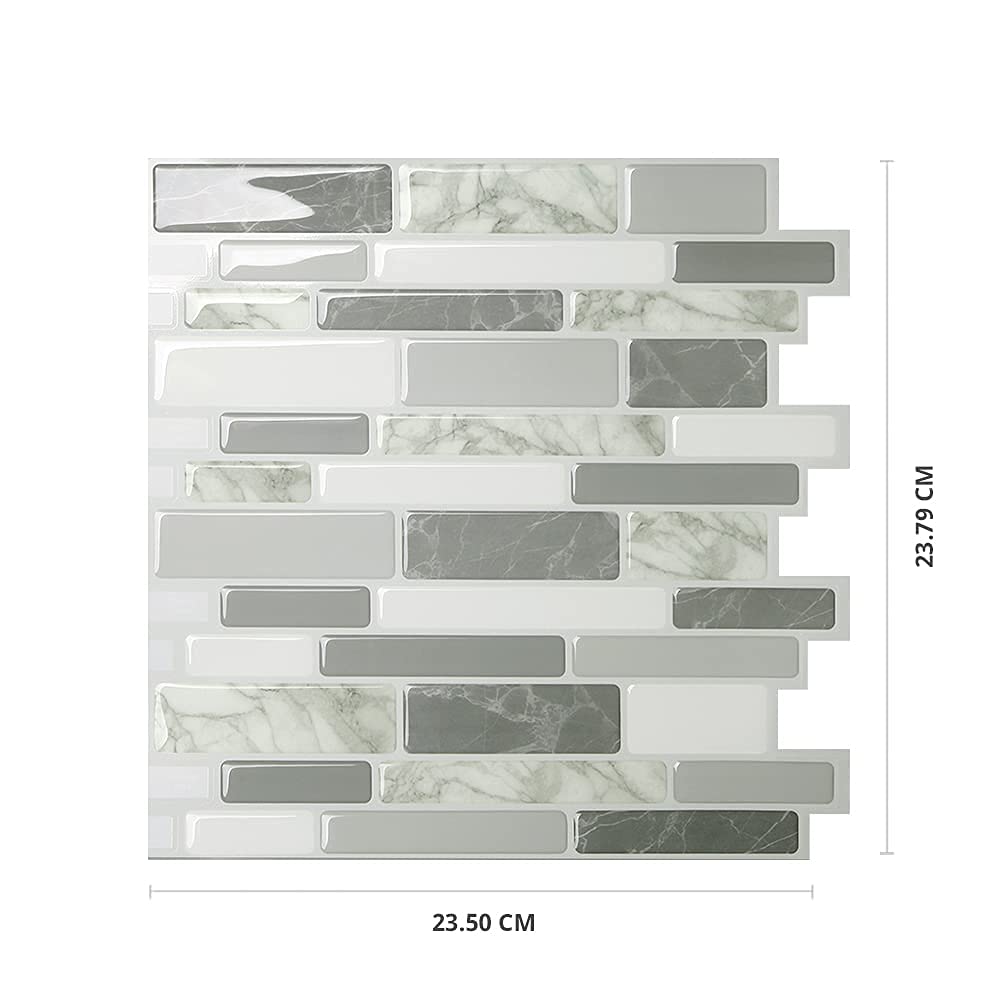 Tic Tac Tiles 25cm x 25cm 10 stück 3D selbstklebende Fliesenaufkleber Mosaik Wandfliesen Küche Spritzschutz Badezimmer - Polito Grau