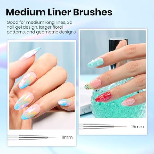 Image of Beetles Nail Art Pens Brushes, 5pcs Nail Art Liner Brushes Set Painting Nail Dotting Drawing Tool Metal Handle for Long Lines, Details, Fine Sizes 7 /11 /15 /20 /25mm Gift for Women