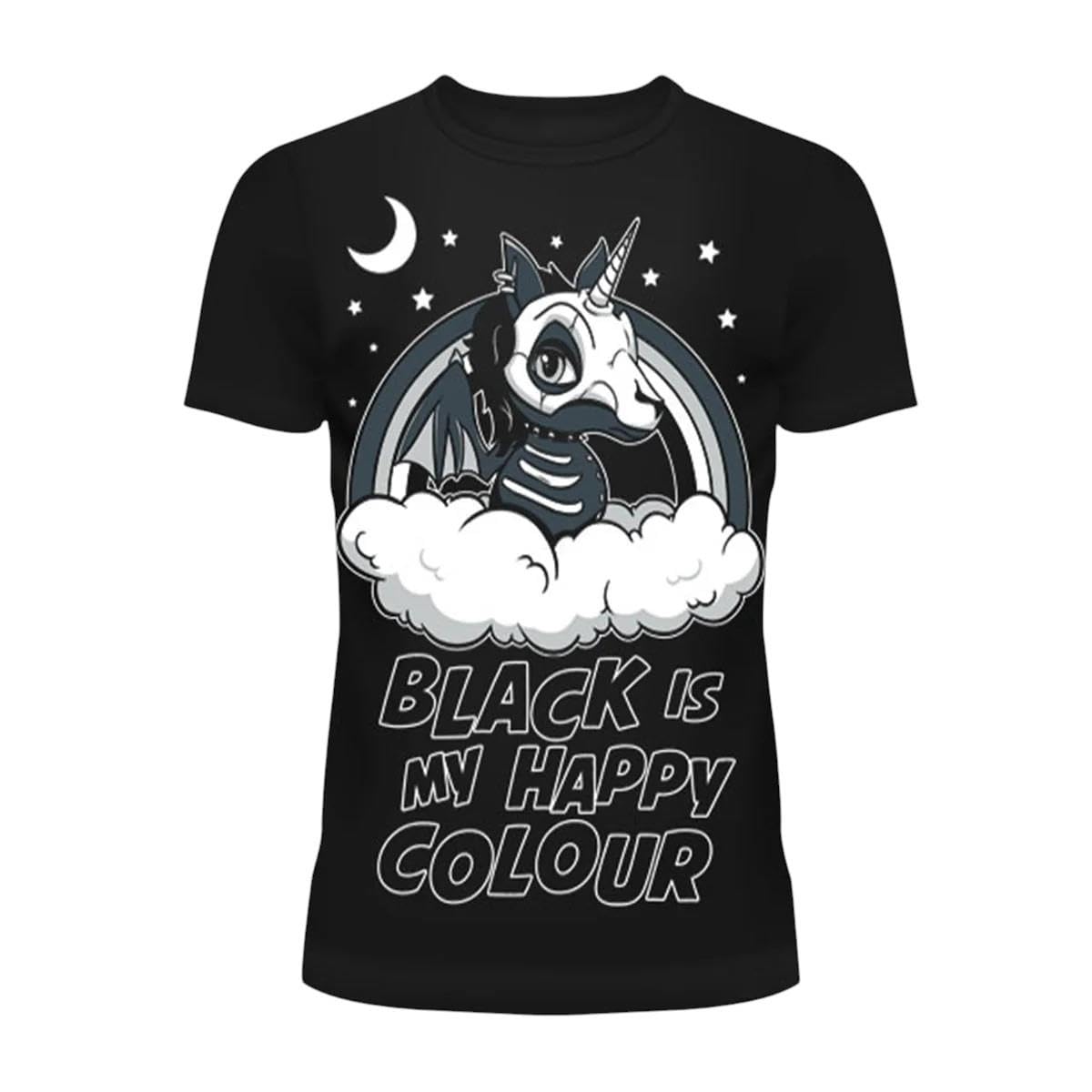 Cupcake Cult Women's Black T-Shirt - Is My Happy Colour Gothic Tee Uk Cotton Unisex, Xl