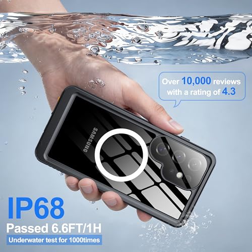 Image of ANTSHARE IP68 Waterproof Case for Samsung Galaxy S25 Ultra [2025] - MagSafe Compatible, Built-in Screen /Lens Protector - Shockproof Full Body Protection for Swimming /Outdoor, Black /Clear