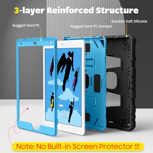 Image of Fintie Kid-Friendly Case for iPad 9th / 8th / 7th Generation 10.2 Inch | Fully-Body Rugged Heavy Duty Shockproof Cover, Portrait & Landscape Viewing, Built-in Kickstand, for Girls /Boys, Black /Blue