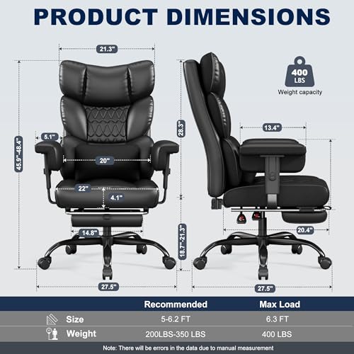 Image of Misolant Big and Tall Office Chair with Footrest, High Back Executive Desk Chair with Adjustable Lift Armrest, 155Recline，Lumbar Support Pillow, Faux Leather Gaming Chairs for Home or Office Black