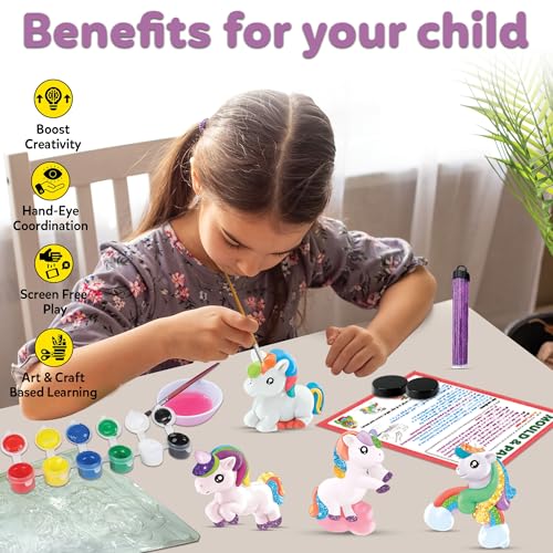 Image of Little Berry DIY Art and Craft Items | Magical Unicorn Craft Kit | Make 6 Glitter Fridge Magnets | Painting Art and Craft Set for 3-10 Year Old Girls and Boys | DIY Kit for Kids