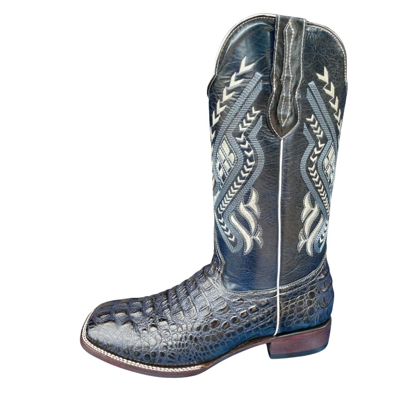 Image of Men's Alex Exotic Caiman Python Western Cowboy Boots Square Toe Pull On Tall Shaft bota de vaquero para hombre