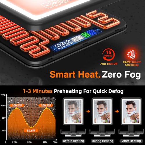 Miroir chauffant LED douche sans buée à écran tactile et éclairage variable - 3