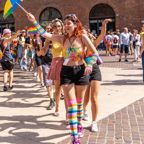 Image of Geyoga Arm Warmers Leg Warmers Striped Thigh High Socks Fingerless Gloves Stockings Christmas Halloween