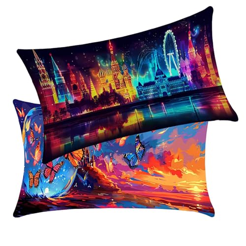 Funda Cojin Mariposa 70x90 cm Juego de 2 Londres Funda Cojines Exterior Lmpermeable Lino Cremallera Oculta, para Jardin Silla Terraza Dormitorio Oficina Sofa Auto Decorativos Regalo Mujer BY8 H-9