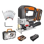 WORX 18V(20V MAX) Cordless Jigsaw WX543.2 Jig Saw 24mm, 4 Position Pendulum, Tool-free Quick Blade Change, LED Light, ±45 ° Bevel Capacity, Speed Control, PowerShare, 1* 2.0Ah Battery, 1* 2A Charger
