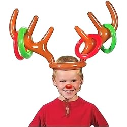 Weihnachten Spaß mit aufblasbarem Rentiergeweih Hut & Wurfringen – Das perfekte Partyspiel für Familie und Kinder!