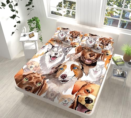 Drap-Housse 180x200 Chien Grand Bonnet 30 cm Housse Matelas