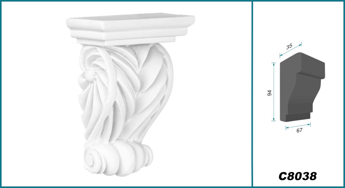 Ménsula de estuco - gran selección 67 x 35 mm Ménsula de pared Elemento decorativo barroco - decoración en poliuretano preimprimado y resistente a los impactos (C8038)