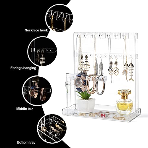 Bowen Ez Jewelry Stand Holder Jewelry Tree 4-Tier Necklace Earring Bracelet Ring Watches Hanging Organizer Acrylic Jewelry Display Tower Glasses Perfume Organizer Women Girls Best Gift With Tray #TOP4