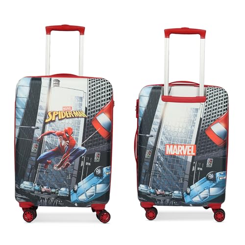 Marvel Spider-Man Kids Trolley Bags for Travel | Red, 22-Inch Polycarbonate Carry-on | Kid Spinner Luggage/Suitcase with 4 Wheel - 360° Rotating | Unique Bags for Boy Kids, Easy to Carry