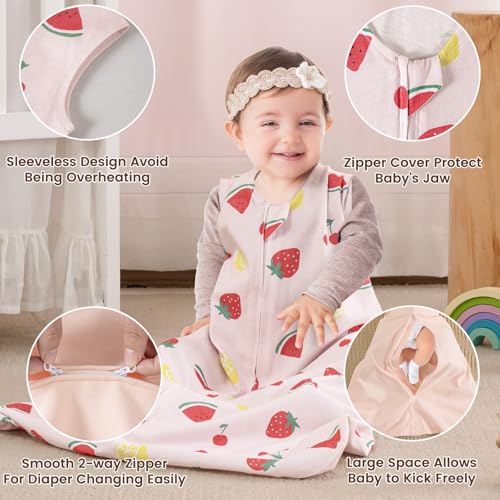 Image of PHF 100% Organic Cotton Baby Sleep Sack 12-18 Months, Soft Lightweight Wearable Blanket for Babies, 2-Way Zipper 0.3 TOG Comfy Toddler Sleeping Sack 3 Pack for Boys Girls Neutral, Lemon (Large)