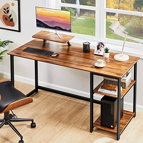 Greenforest Home Office Computer Desk With Monitor Stand And Reversible Storage Shelves,47 Inch Modern Writing Pc Work Table,Easy Assembly,Walnut #TOP1