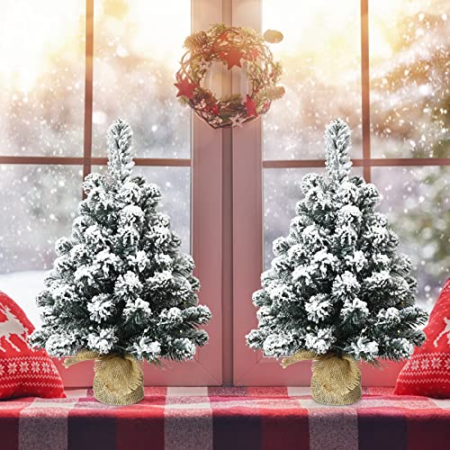 Happygrill 24 Inch Mini Christmas Tree Flocking Tabletop Xmas Tree With Timer Function, 65 Pvc Branch Tips, Battery Operated Tree For Holiday Festive Celebration Tree #TOP1